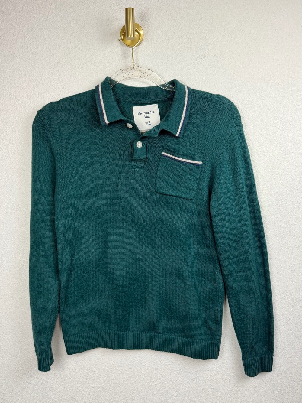 Abercrombie Kids Cotton Blend Green Long-Sleeve Polo Sweater Size 11/12